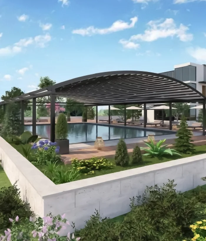 Pérgola de lona tensada cubierta curvada
